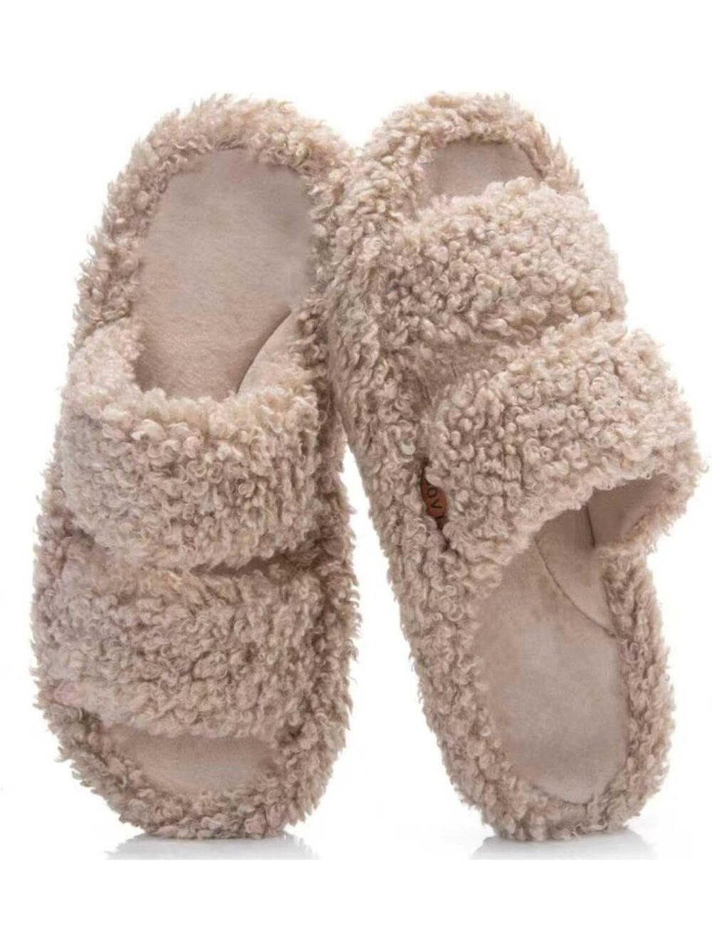 Women's Light Beige Open Toe Bow Knot Double Strap Memory Foam Indoor Slippers